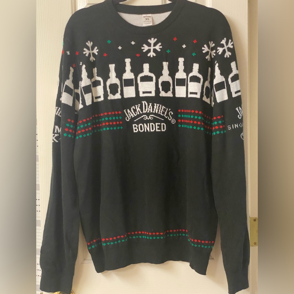 Jack Daniels Bonded Gentleman Jack Festive Knit Black Holiday Sweater Size XL